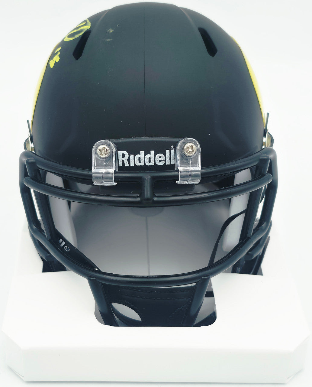 Tez Johnson Autographed Oregon Ducks Matte Black Speed Mini Helmet (Smudged) JSA Witness #WC196032