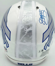 Jim Kelly, Thurman Thomas & Andre Reed Autographed Buffalo Bills Rivalries White Full Size Speed Authentic Helmet (Smudged) Beckett BAS Witness #4W369388