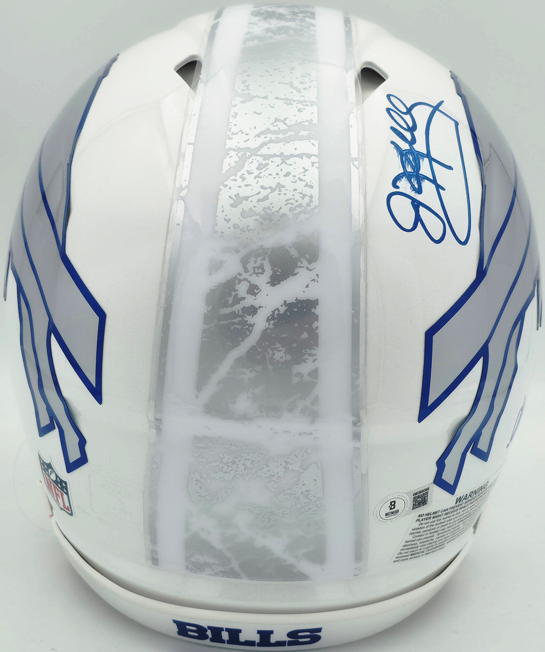 Jim Kelly, Thurman Thomas & Andre Reed Autographed Buffalo Bills Rivalries White Full Size Speed Authentic Helmet (Smudged) Beckett BAS Witness #4W369388