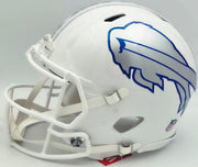 Jim Kelly, Thurman Thomas & Andre Reed Autographed Buffalo Bills Rivalries White Full Size Speed Authentic Helmet (Smudged) Beckett BAS Witness #4W369388