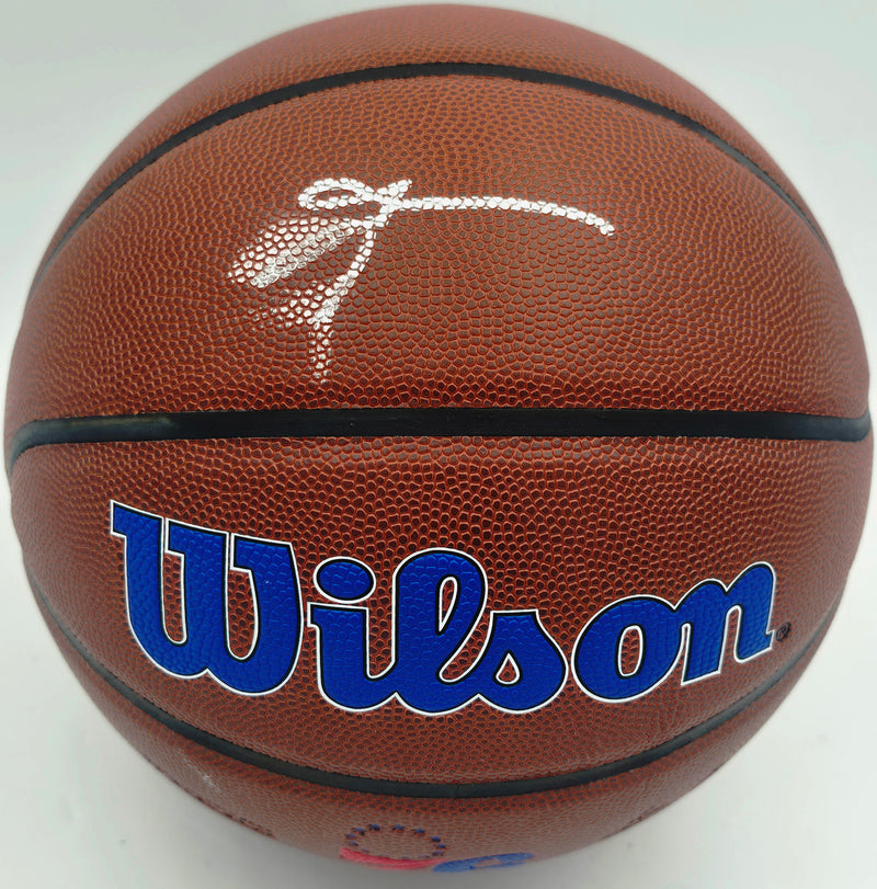 Allen Iverson Autographed Composite Leather Basketball Philadelphia 76ers Logo (Smudged) Beckett BAS Witness #3W343149