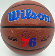 Allen Iverson Autographed Composite Leather Basketball Philadelphia 76ers Logo (Smudged) Beckett BAS Witness #3W343149