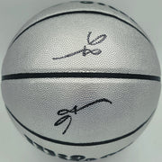 Allen Iverson Autographed Platinum Edition Composite Leather Basketball Philadelphia 76ers (Signed Twice) Beckett BAS Witness #3W343064