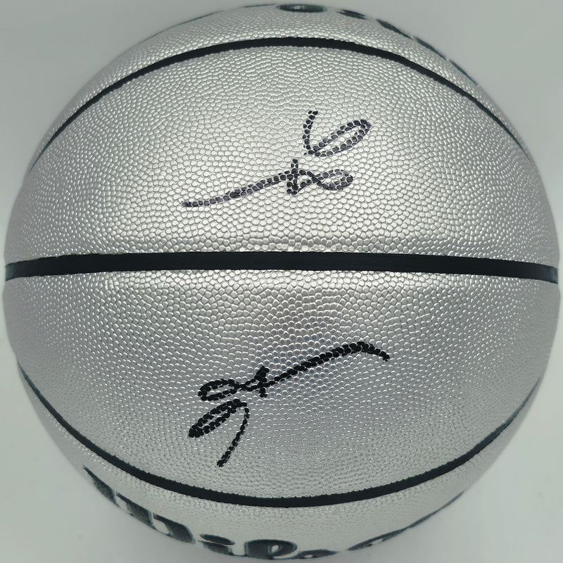 Allen Iverson Autographed Platinum Edition Composite Leather Basketball Philadelphia 76ers (Signed Twice) Beckett BAS Witness #3W343064