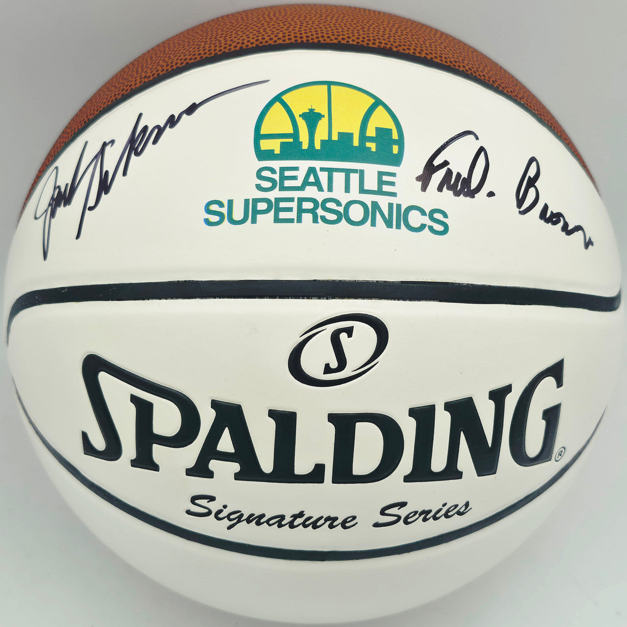 Jack Sikma & Fred Brown Autographed Spalding Signature Series Basketball Seattle Supersonics Logo MCS Holo #63691