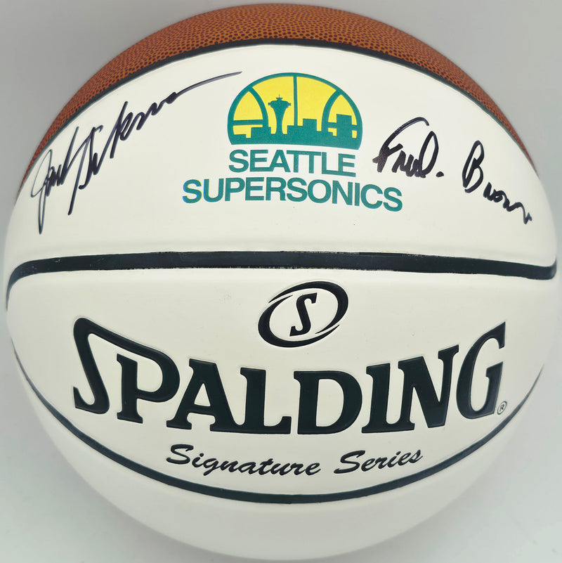 Jack Sikma & Fred Brown Autographed Spalding Signature Series Basketball Seattle Supersonics Logo MCS Holo #63691