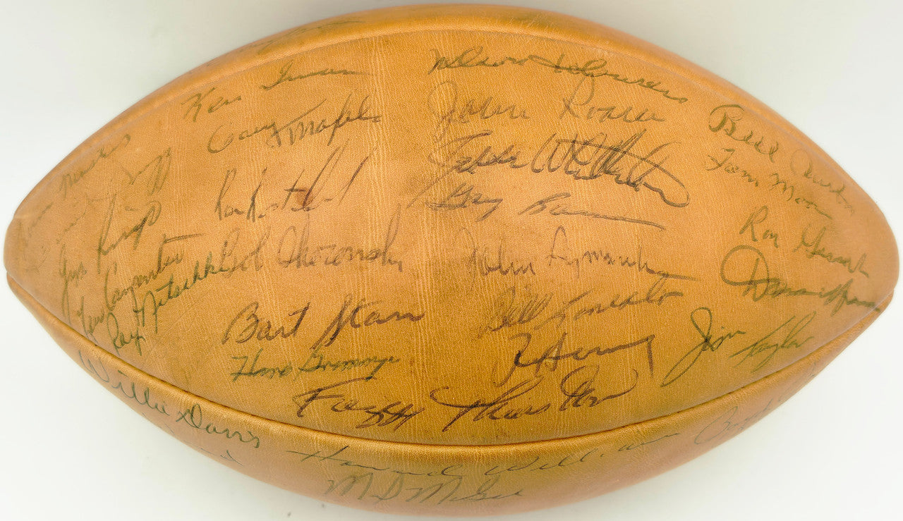 1962 Green Bay Packers NFL Champions Autographed Official NFL Leather Wilson Football With 34 Signatures Including Vince Lombardi Beckett BAS QR #AE65355