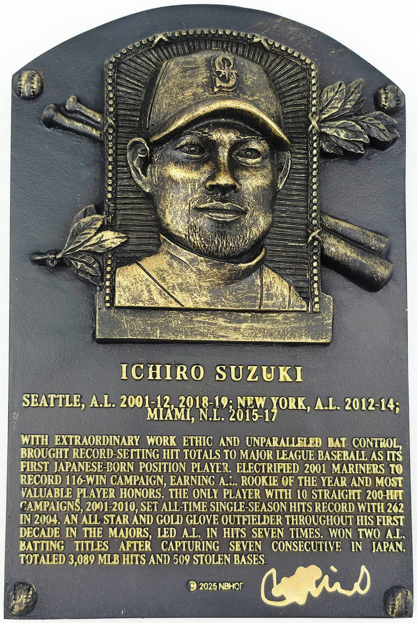 Ichiro Suzuki Autographed Replica Hall of Fame HOF Plaque Seattle Mariners (Smudged) Beckett BAS Witness #1W901895