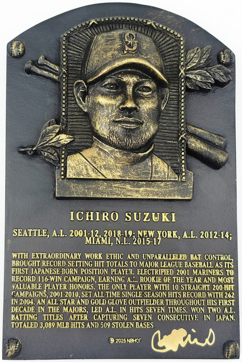 Ichiro Suzuki Autographed Replica Hall of Fame HOF Plaque Seattle Mariners (Smudged) Beckett BAS Witness #1W901895