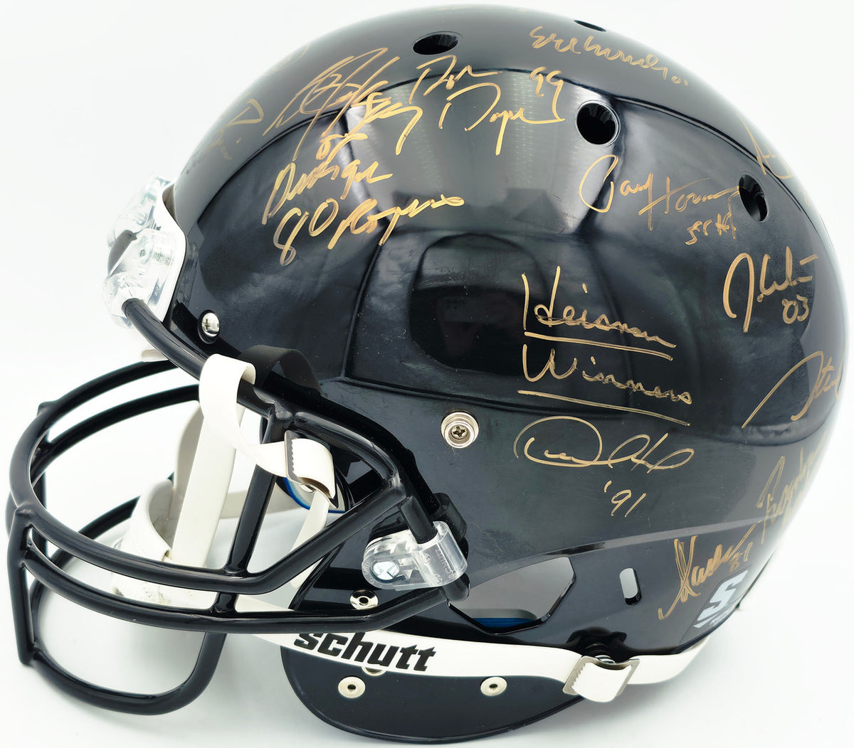 College Football's Best Heisman Winners Autographed Black Full Size Schutt Replica Helmet With 24 Signatures Including Barry Sanders & Bo Jackson Steiner Holo #SS149099