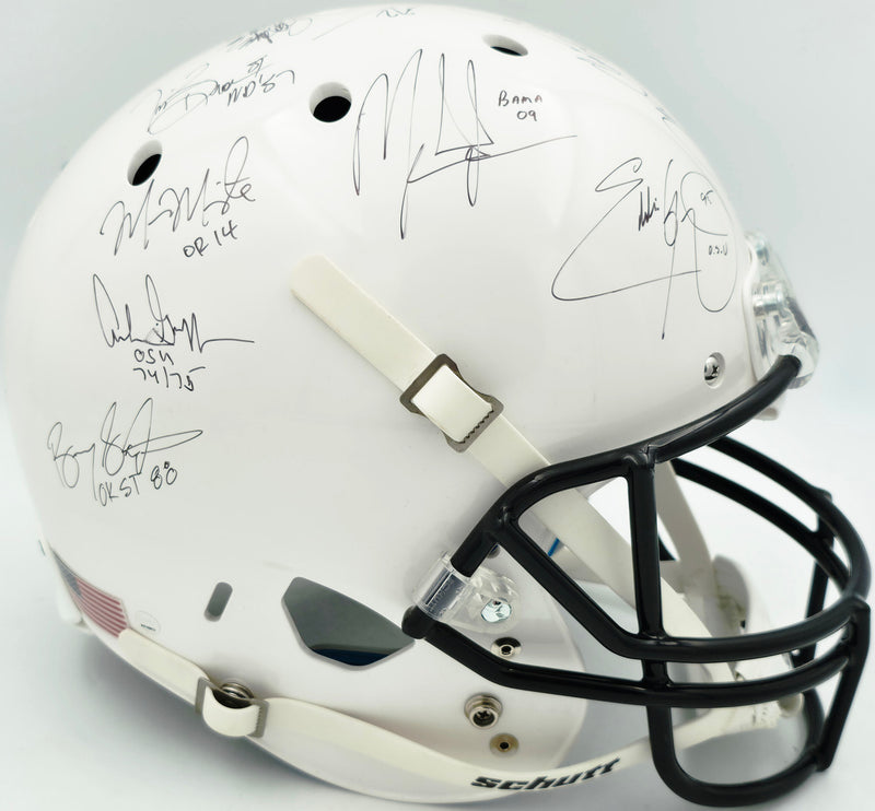 College Football's Best Heisman Winners Autographed White Full Size Schutt Replica Helmet With 24 Signatures Including Barry Sanders & Bo Jackson Steiner Holo #SS149812