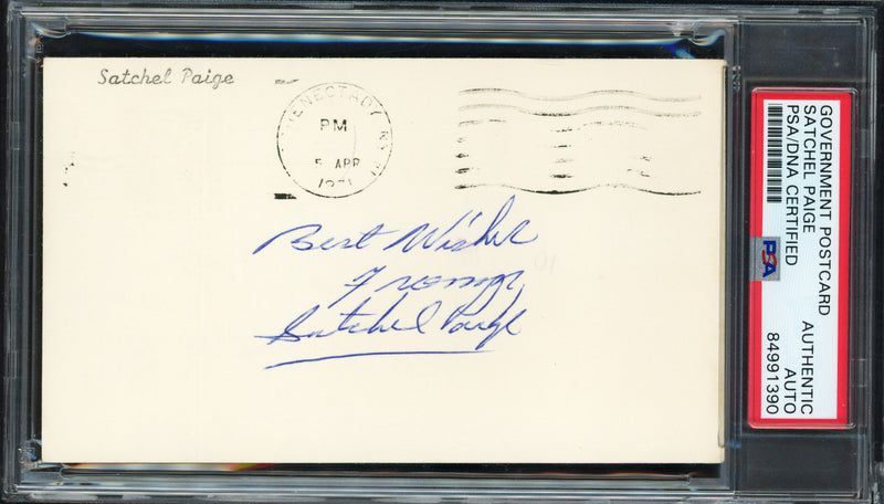 Satchel Paige Autographed Government Postcard #3.5x5.5 Negro Leagues PSA/DNA #84991390