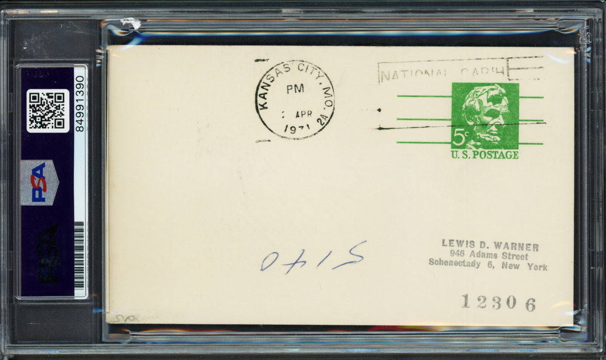 Satchel Paige Autographed Government Postcard #3.5x5.5 Negro Leagues PSA/DNA #84991390