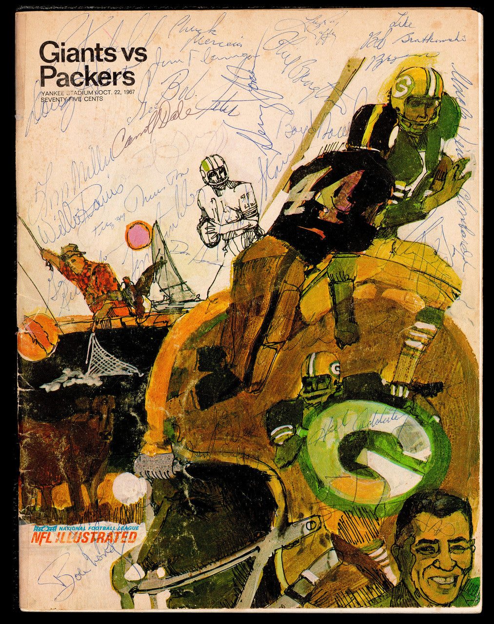 Green Bay Packers Autographed 1967 NFL Illustrated Program With 32 Signatures Including Vince Lombardi Beckett BAS #AE65524