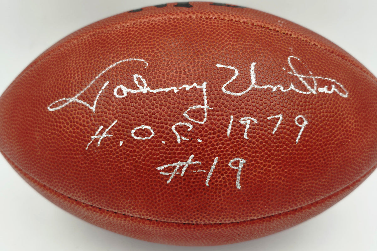 Johnny Unitas Autographed Official NFL Leather Game Football Baltimore Colts "HOF 1979 #19" Beckett BAS #AE08163