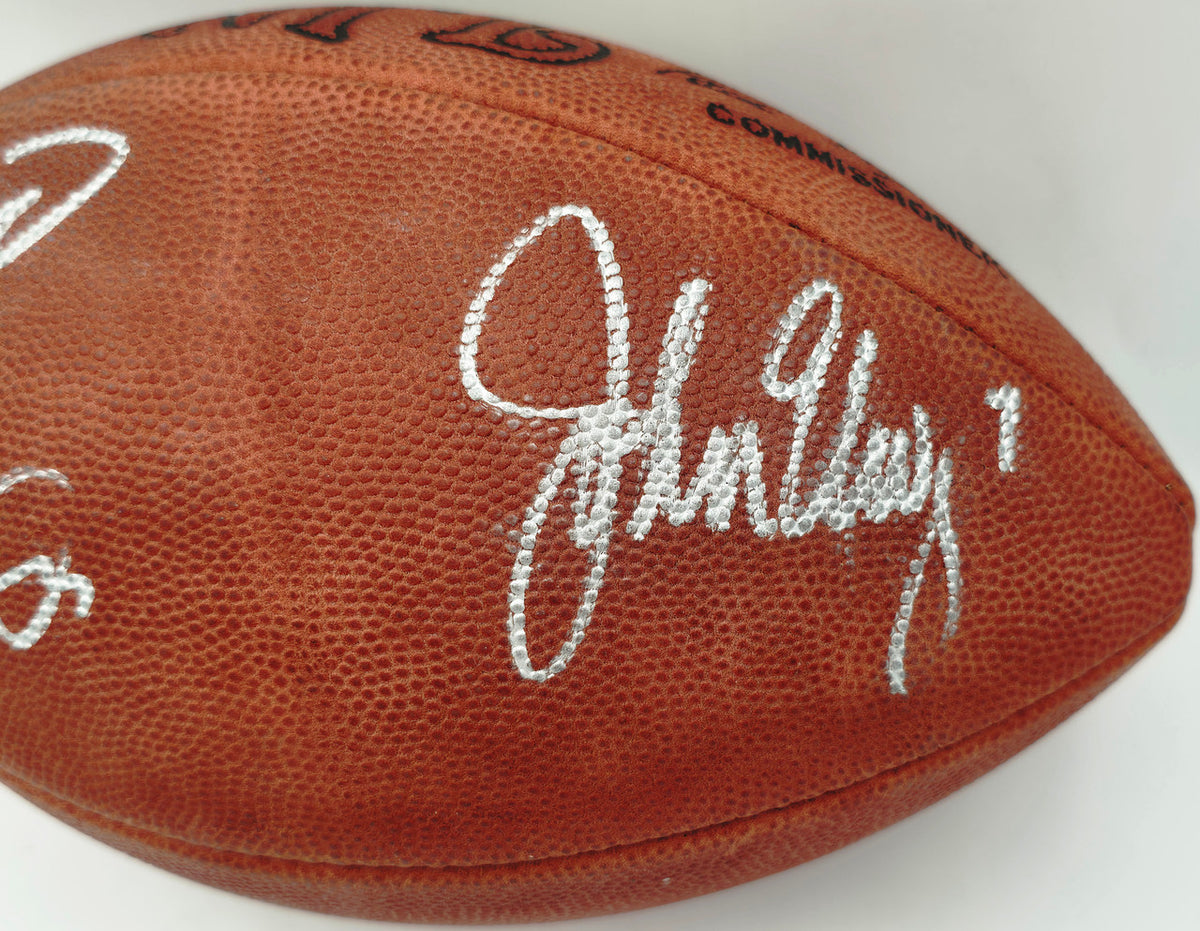 Joe Montana, John Elway & Dan Marino Autographed Official NFL Leather Game Football Beckett BAS #AB50946