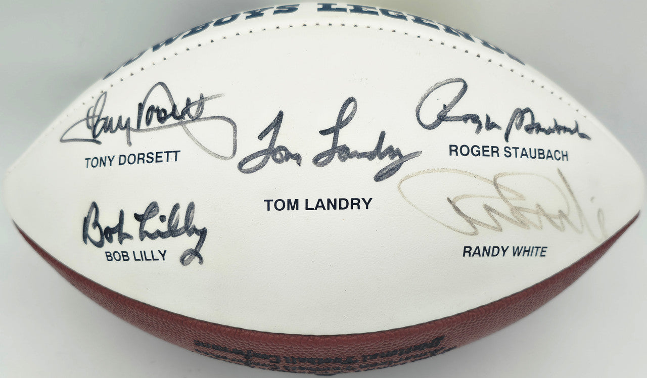 Dallas Cowboys Legends Autographed Official NFL White Logo Football With 5 Signatures Including Tom Landry JSA #Y09851