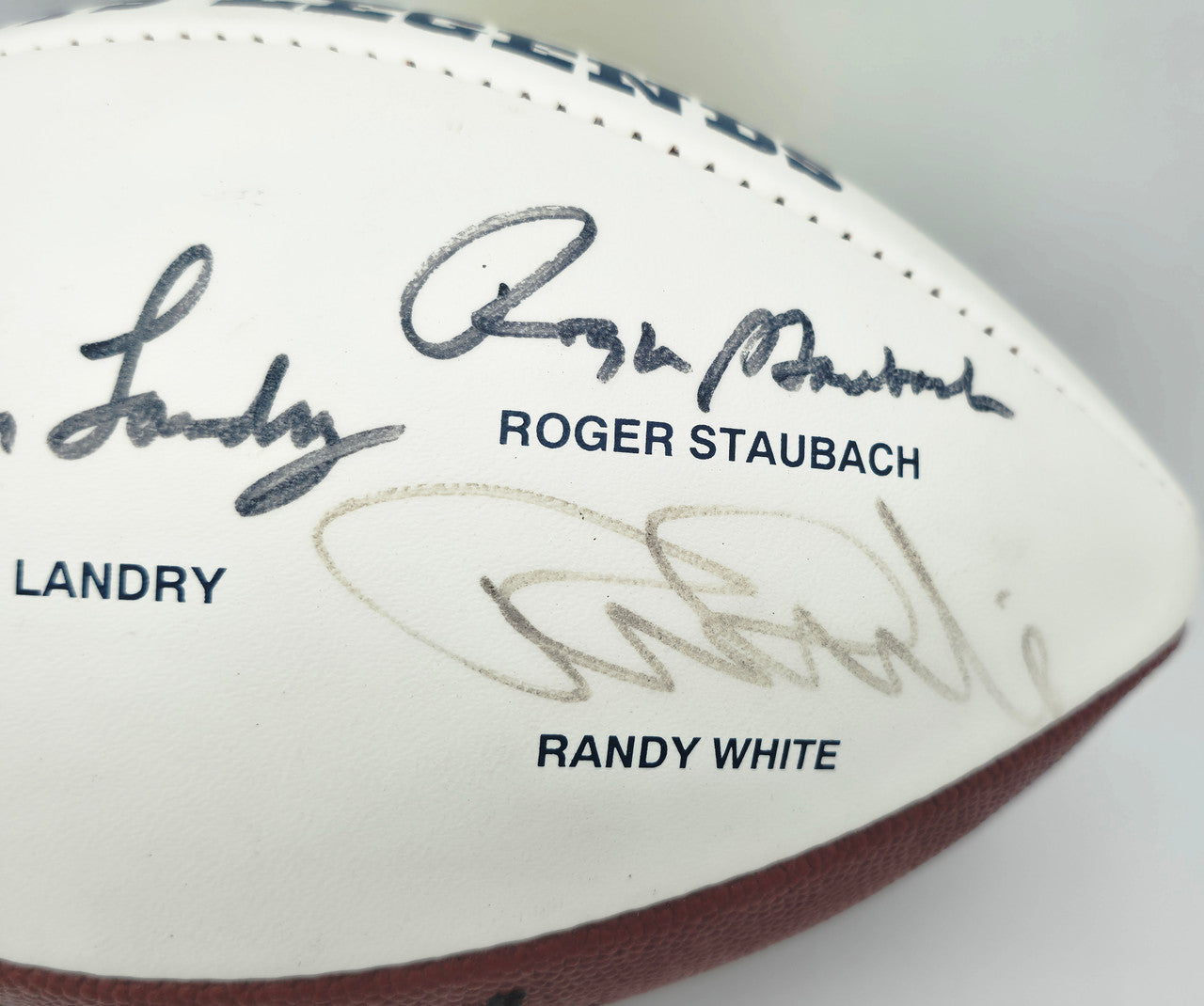 Dallas Cowboys Legends Autographed Official NFL White Logo Football With 5 Signatures Including Tom Landry JSA #Y09851