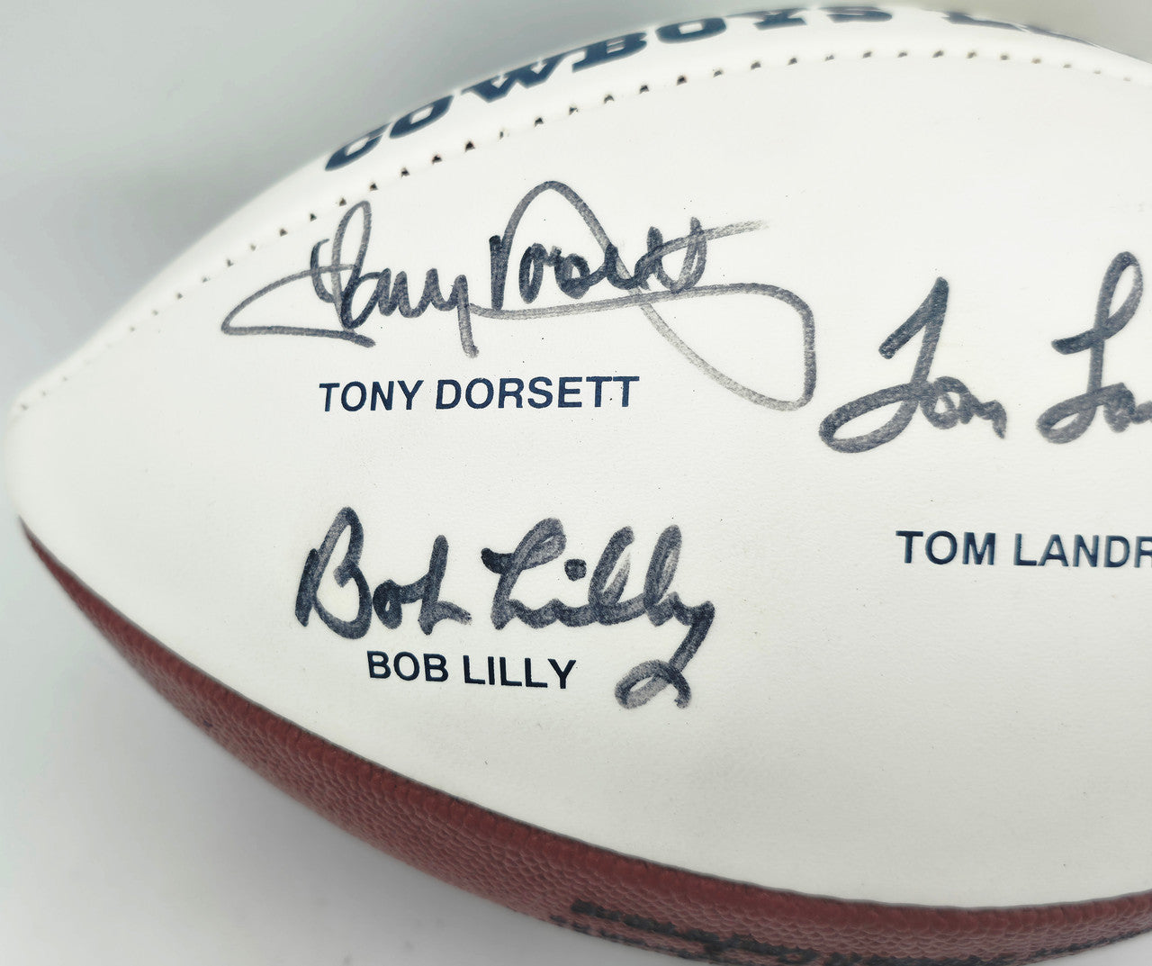 Dallas Cowboys Legends Autographed Official NFL White Logo Football With 5 Signatures Including Tom Landry JSA #Y09851