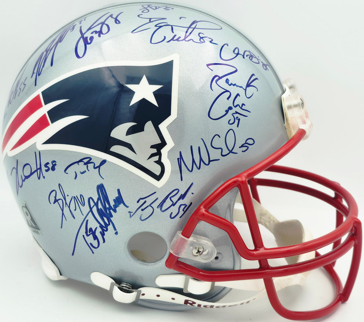2005 New England Patriots Team Autographed Silver Full Size Authentic Helmet With 29 Signatures Including Tom Brady #211/350 Steiner Holo SKU #260017