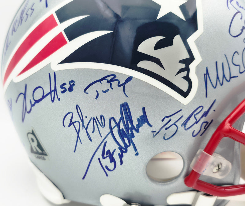 2005 New England Patriots Team Autographed Silver Full Size Authentic Helmet With 29 Signatures Including Tom Brady #211/350 Steiner Holo SKU #260017