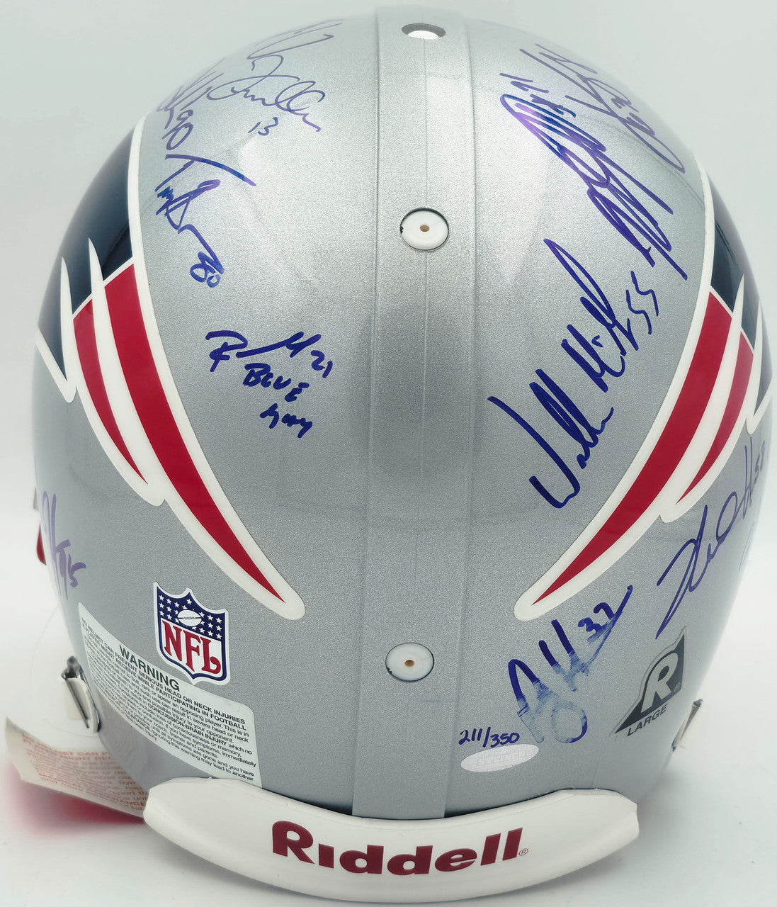 2005 New England Patriots Team Autographed Silver Full Size Authentic Helmet With 29 Signatures Including Tom Brady #211/350 Steiner Holo SKU #260017