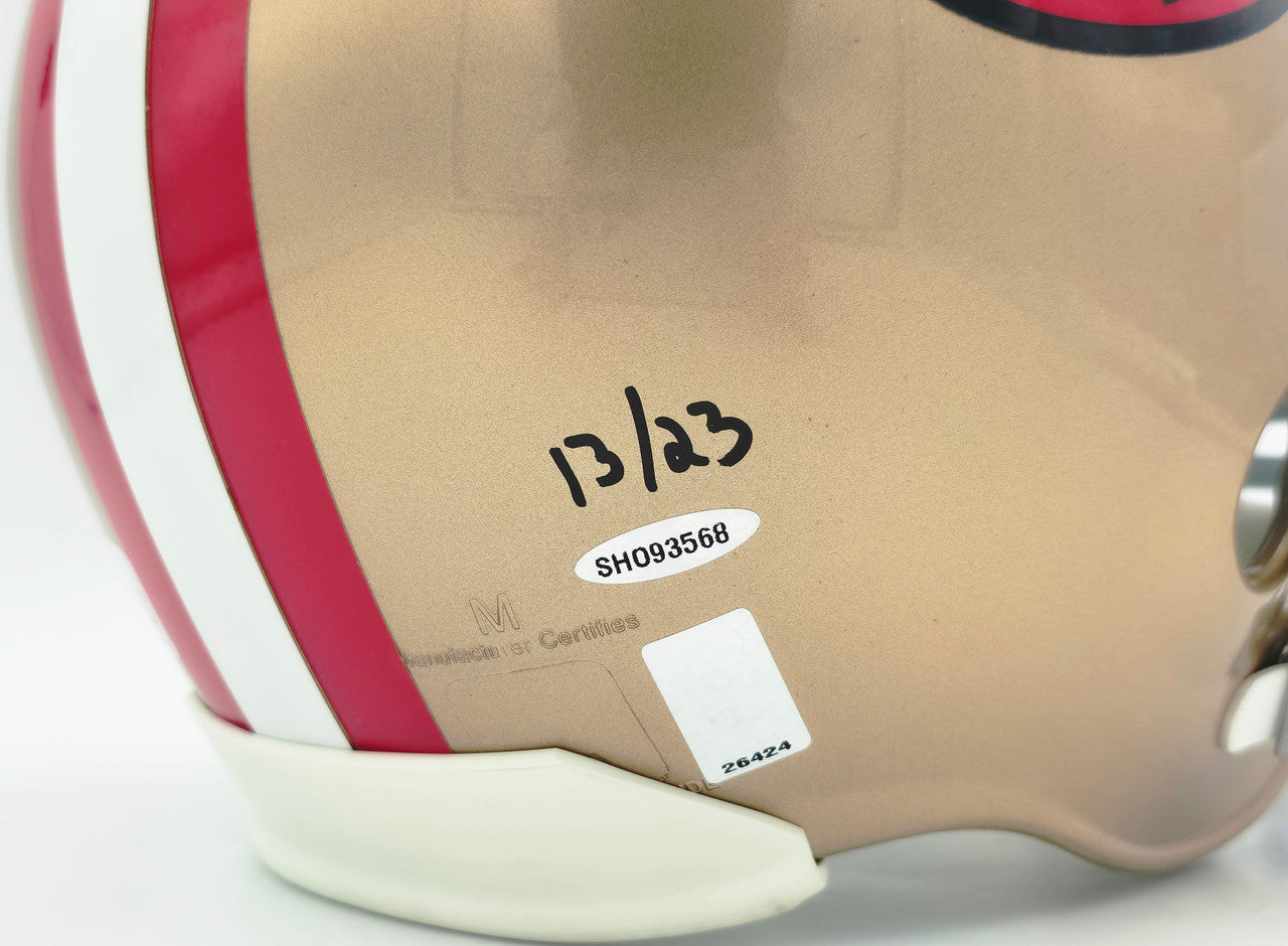 Jerry Rice Autographed San Francisco 49ers Gold Full Size Replica Helmet "SB XXIII MVP HOF 2010" #13/23 UDA Holo #SHO93568
