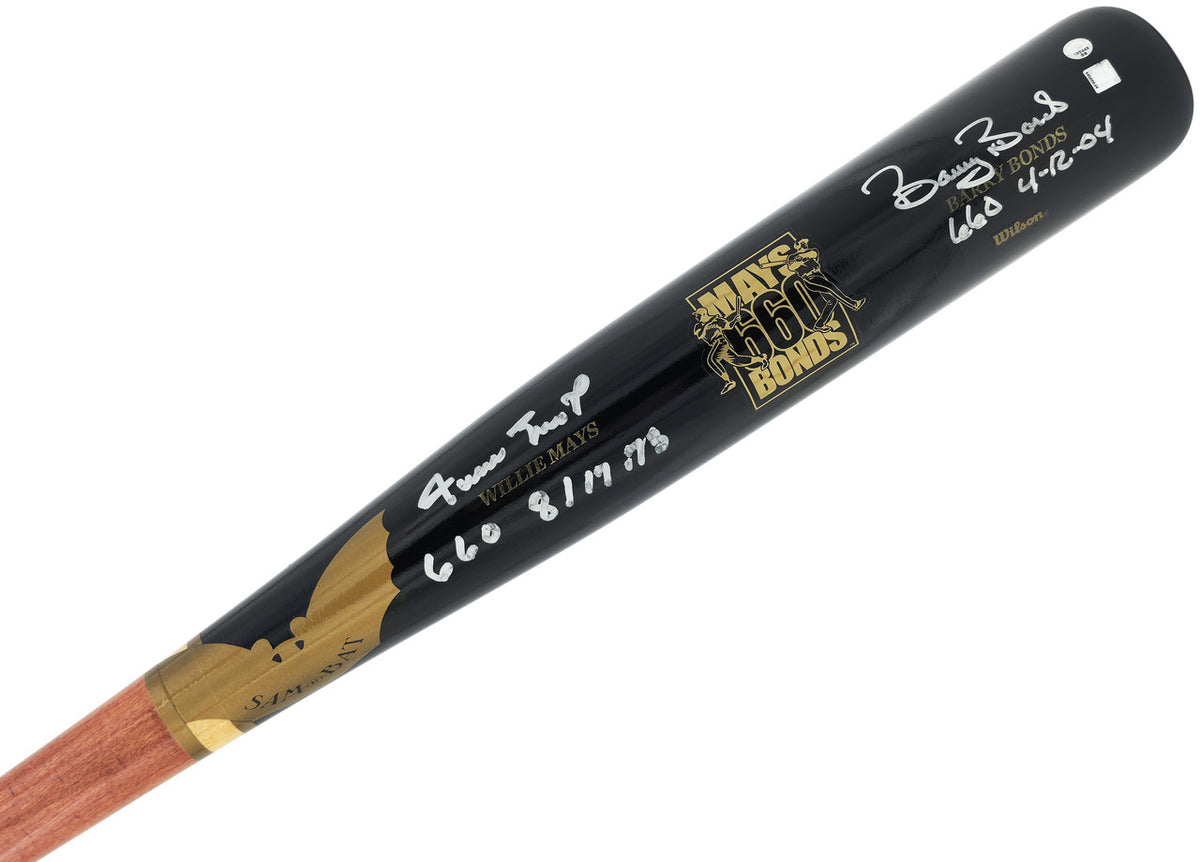Willie Mays & Barry Bonds Autographed Black 660 Home Run Logo SAM Baseball Bat San Francisco Giants "Dated" WM Collection & MLB Holo #BB183445