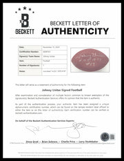 Johnny Unitas Autographed Official NFL Leather Game Football Baltimore Colts "HOF 1979 #19" Beckett BAS #AE08163