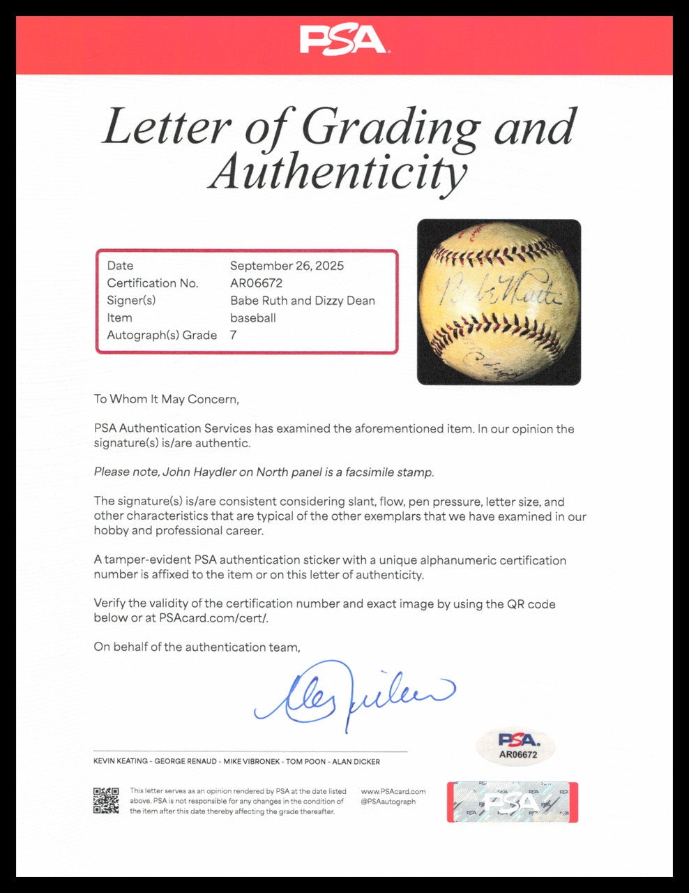 Babe Ruth & Dizzy Dean Autographed Official Spalding NL Baseball PSA/DNA #AR06672