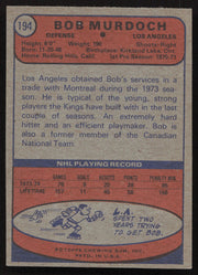 Bob Murdoch Autographed 1974-75 Topps Rookie Card #194 Los Angeles Kings SKU #258322