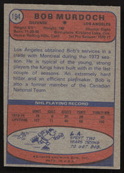 Bob Murdoch Autographed 1974-75 Topps Rookie Card #194 Los Angeles Kings SKU #258323