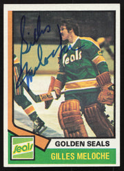 Gilles Meloche Autographed 1974-75 Topps Card #205 California Golden Seals SKU #258324