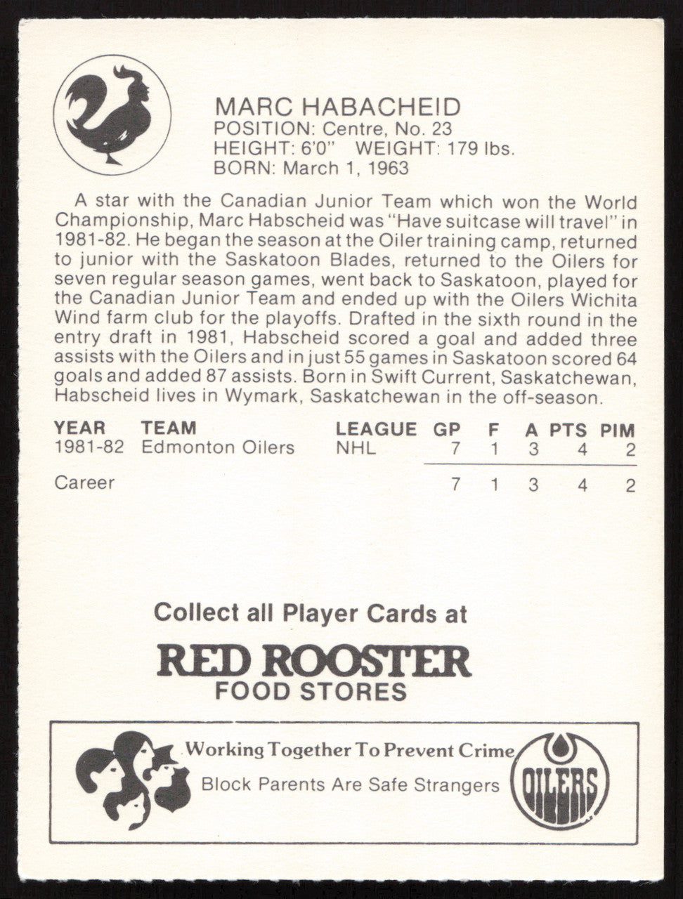 Marc Habscheid Autographed 1982-83 Red Rooster Rookie Card Edmonton Oilers SKU #258357