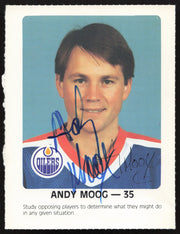 Andy Moog Autographed 1984-85 Post Red Rooster Card Edmonton Oilers SKU #258365