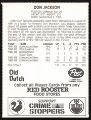 Don Jackson Autographed 1984-85 Post Red Rooster Card Edmonton Oilers SKU #258366