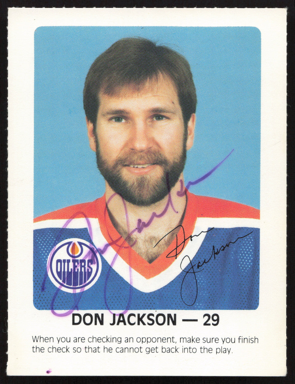 Don Jackson Autographed 1984-85 Post Red Rooster Card Edmonton Oilers SKU #258367