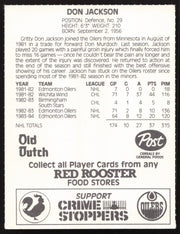 Don Jackson Autographed 1984-85 Post Red Rooster Card Edmonton Oilers SKU #258367
