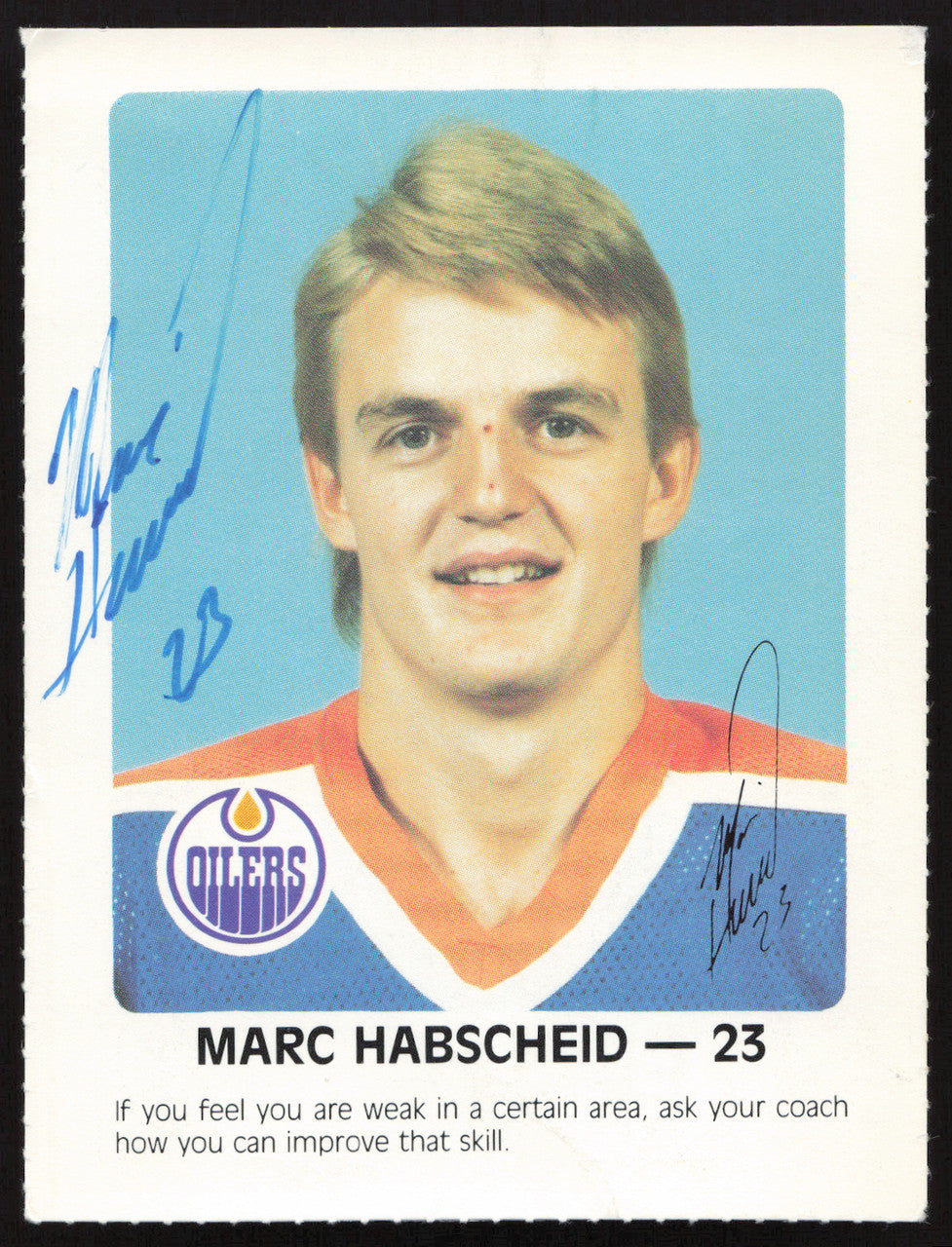 Marc Habscheid Autographed 1984-85 Post Red Rooster Card Edmonton Oilers SKU #258370