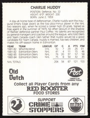 Charlie Huddy Autographed 1984-85 Post Red Rooster Card Edmonton Oilers SKU #258374