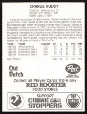 Charlie Huddy Autographed 1984-85 Post Red Rooster Card Edmonton Oilers SKU #258375
