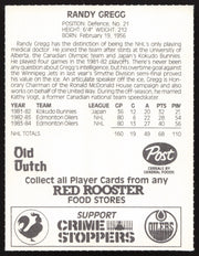 Randy Gregg Autographed 1984-85 Post Red Rooster Card Edmonton Oilers SKU #258379