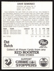 Dave Semenko Autographed 1984-85 Post Red Rooster Card Edmonton Oilers SKU #258381