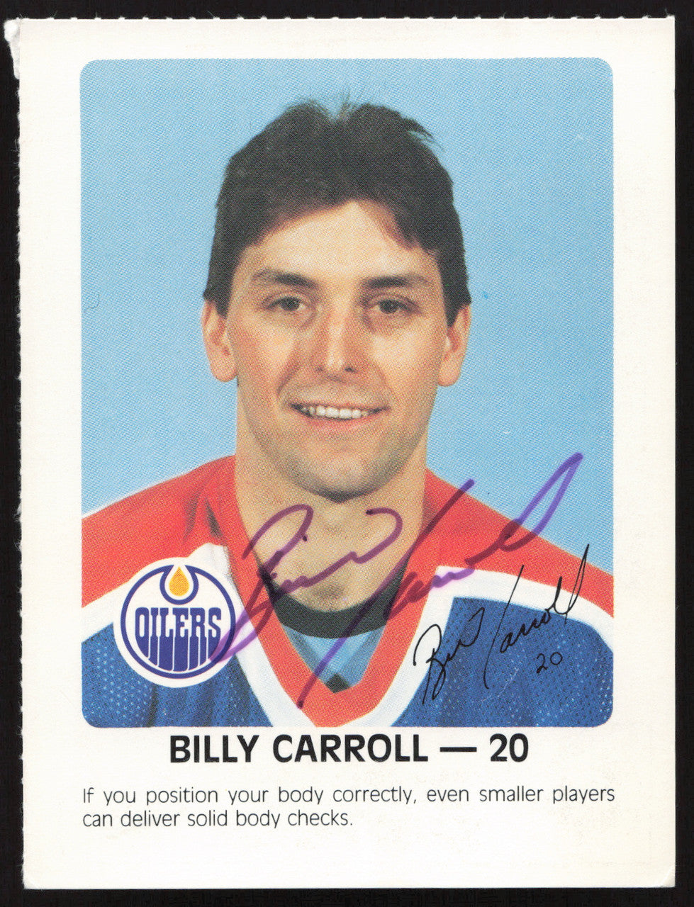 Billy Carroll Autographed 1984-85 Post Red Rooster Card Edmonton Oilers SKU #258387