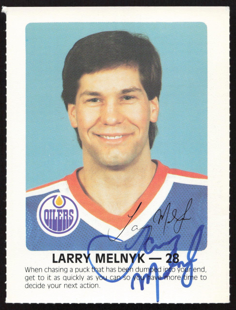 Larry Melnyk Autographed 1984-85 Post Red Rooster Card Edmonton Oilers SKU #258388