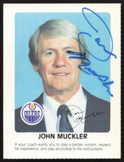 John Muckler Autographed 1984-85 Post Red Rooster Card Edmonton Oilers SKU #258393