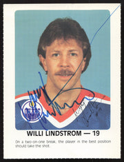 Willy Willi Lindstrom Autographed 1984-85 Post Red Rooster Card Edmonton Oilers SKU #258394