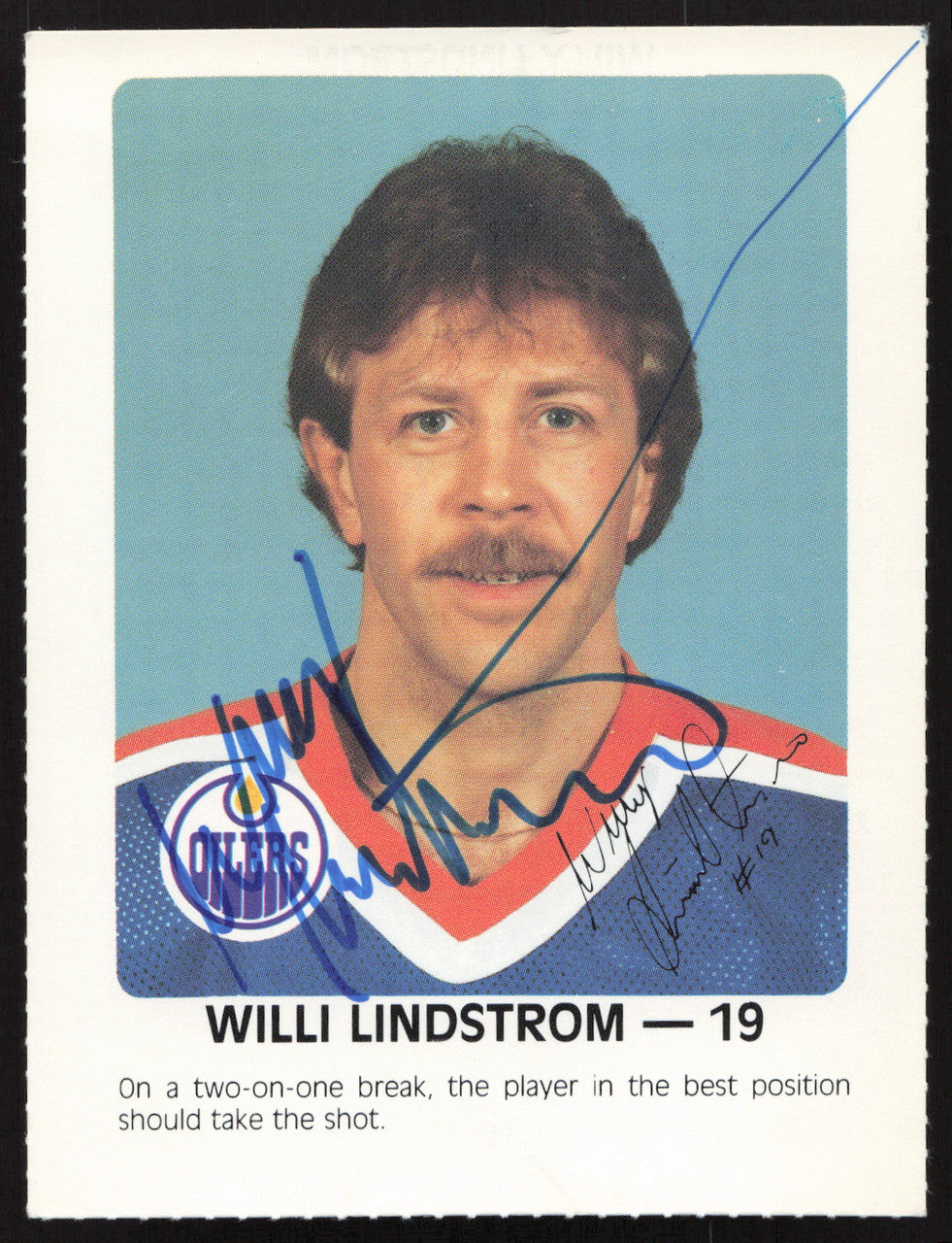 Willy Willi Lindstrom Autographed 1984-85 Post Red Rooster Card Edmonton Oilers SKU #258394
