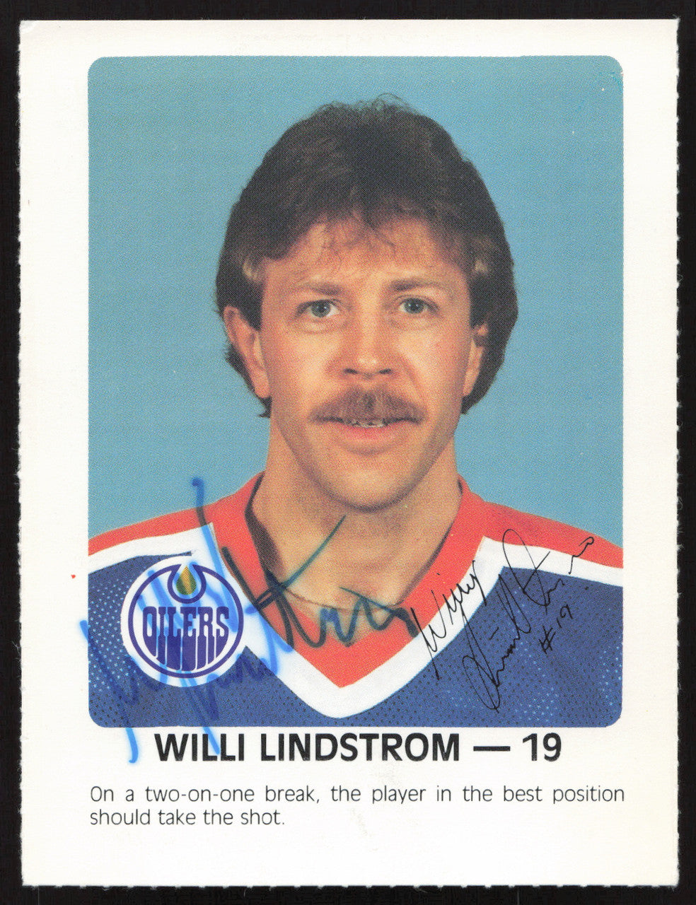 Willy Willi Lindstrom Autographed 1984-85 Post Red Rooster Card Edmonton Oilers SKU #258395