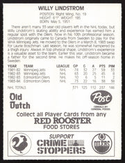 Willy Willi Lindstrom Autographed 1984-85 Post Red Rooster Card Edmonton Oilers SKU #258395